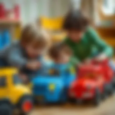 Group of children playing together with toy cars