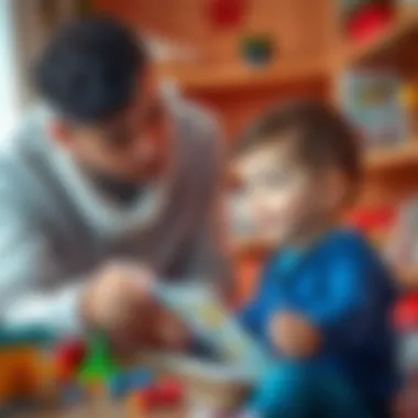 Parent assisting a child with a learning card