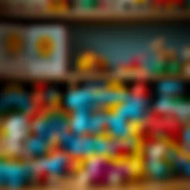 Choosing the Right Toys for Development Colorful toys arranged thoughtfully, symbolizing effective toy selection for child development.