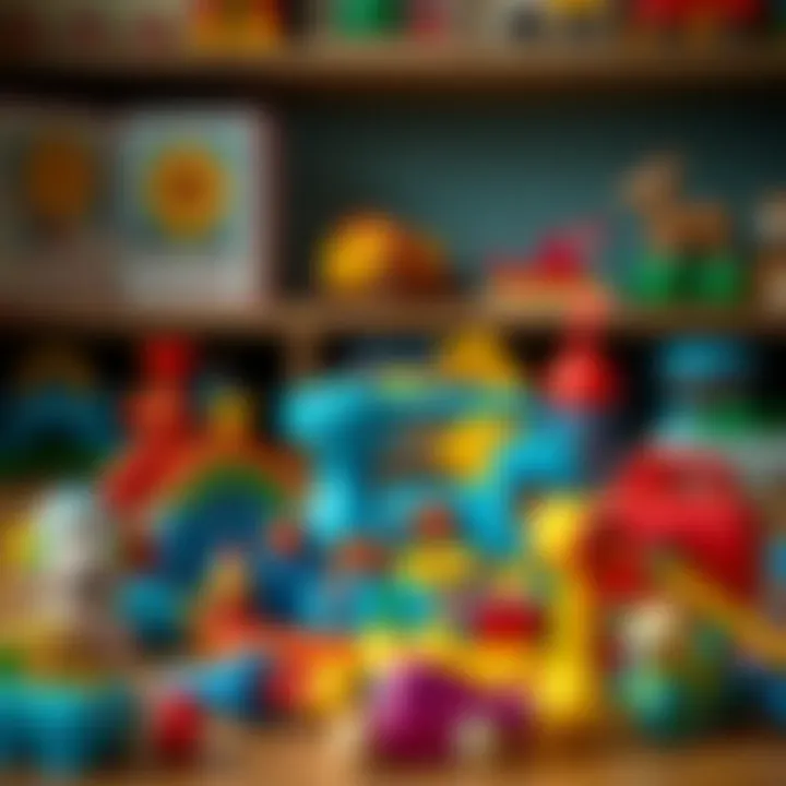 Choosing the Right Toys for Development Colorful toys arranged thoughtfully, symbolizing effective toy selection for child development.
