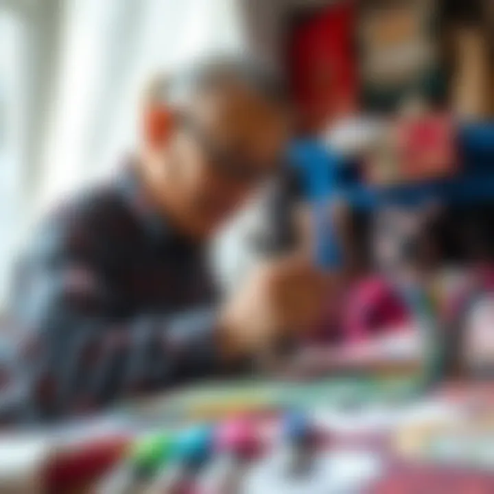 Artisan using fabric painting pens on a textile