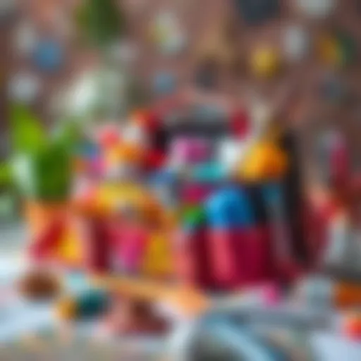 A vibrant artist's paint set bag filled with various colors and tools