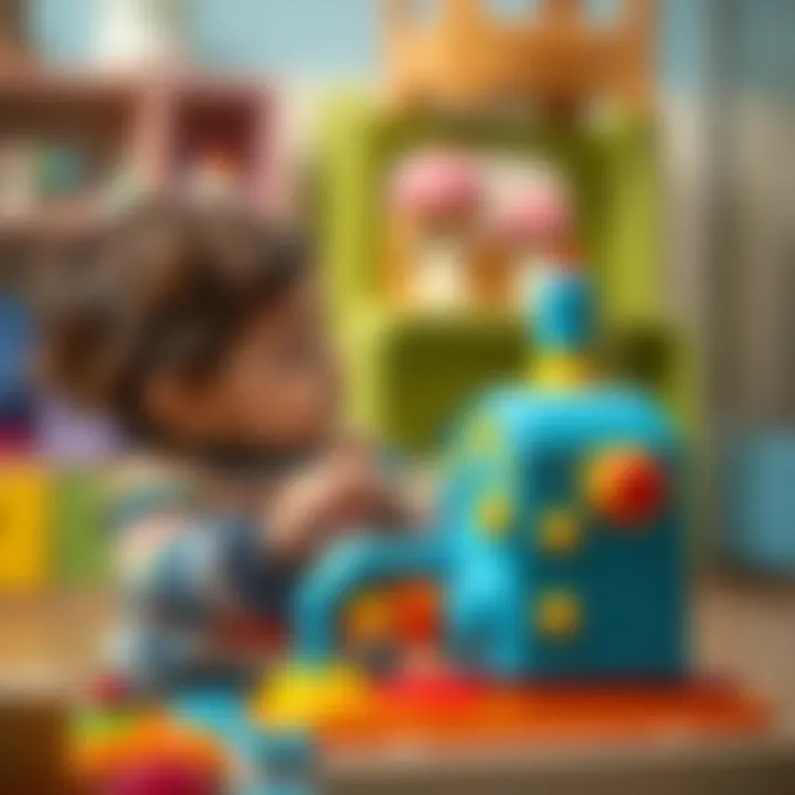 Child engaging with an elevator toy, demonstrating motor skills