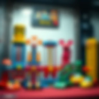 Colorful elevator toy set showcasing various designs