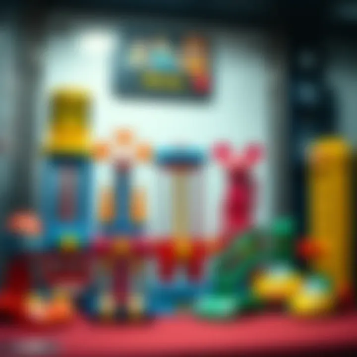 Colorful elevator toy set showcasing various designs