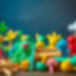 Colorful bamboo stick toys arranged creatively.