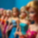 A historical timeline showcasing the evolution of Barbie dolls over the decades.