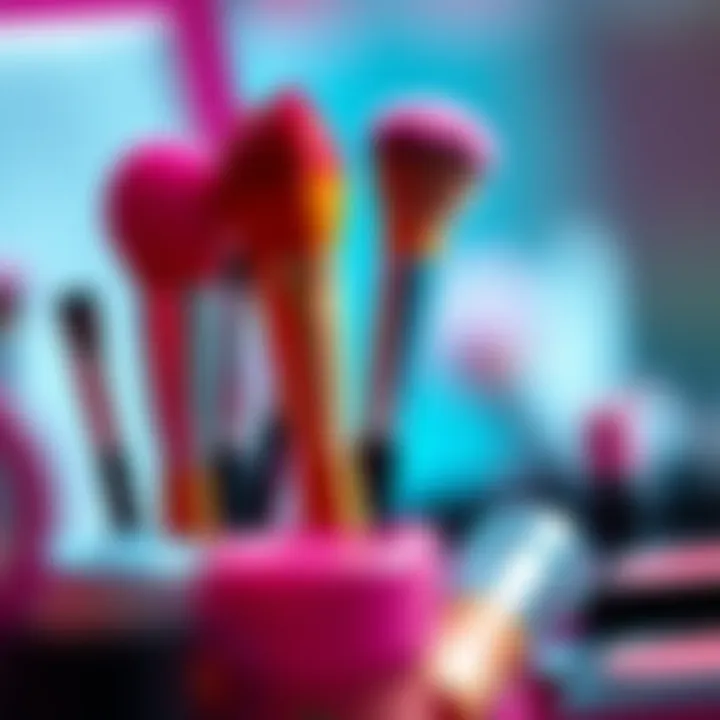Close-up of Barbie makeup brushes and tools