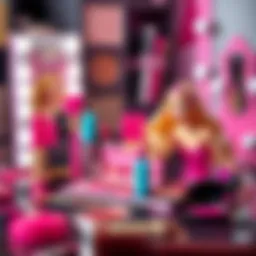 Colorful Barbie makeup set displayed with accessories