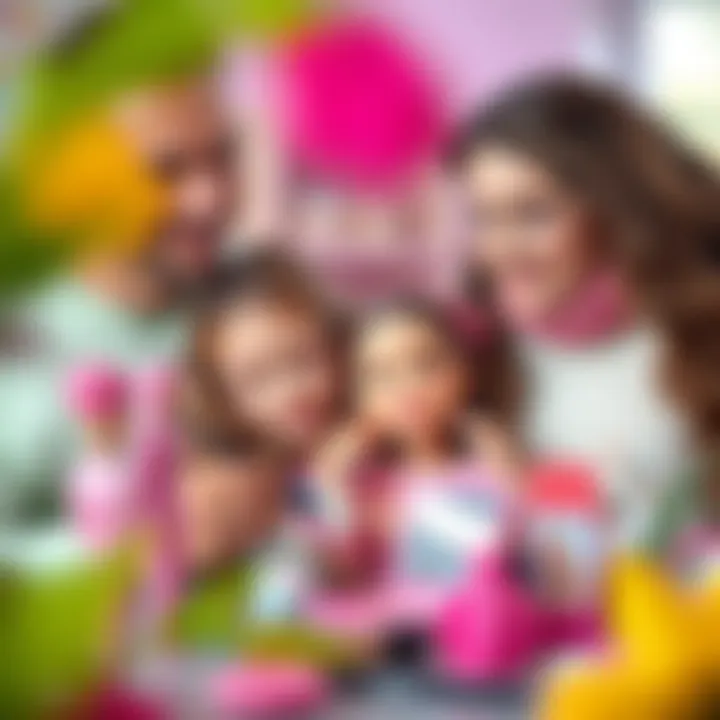 Parents and children exploring Barbie makeup sets together