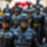 An impressive display of various Batman action figures showcasing their intricate designs.