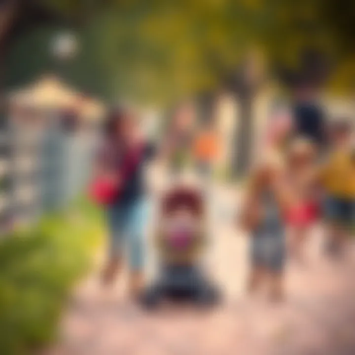 Family Outing with Stroller A family enjoying a walk with a stroller set