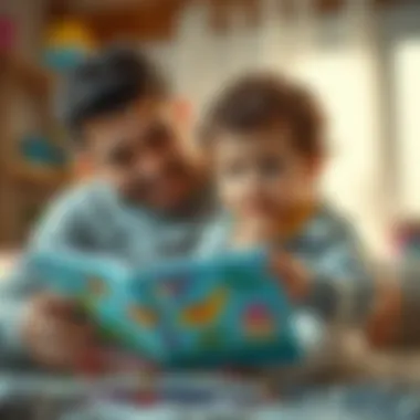 A parent reading a colorful book to a baby, fostering engagement
