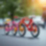 A colorful bicycle set designed for children, showcasing various sizes and styles.