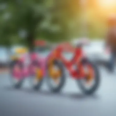 A colorful bicycle set designed for children, showcasing various sizes and styles.