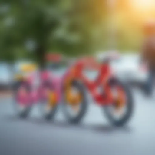 A colorful bicycle set designed for children, showcasing various sizes and styles.