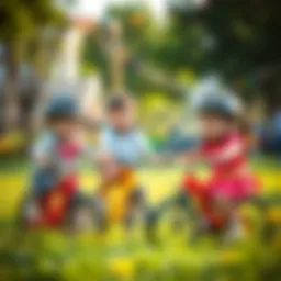 Children enjoying a bicycle game outdoors