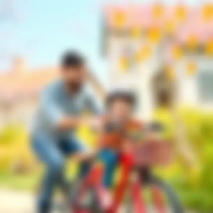 Parent guiding child in a cycling game