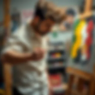 An artist applying paint to a canvas