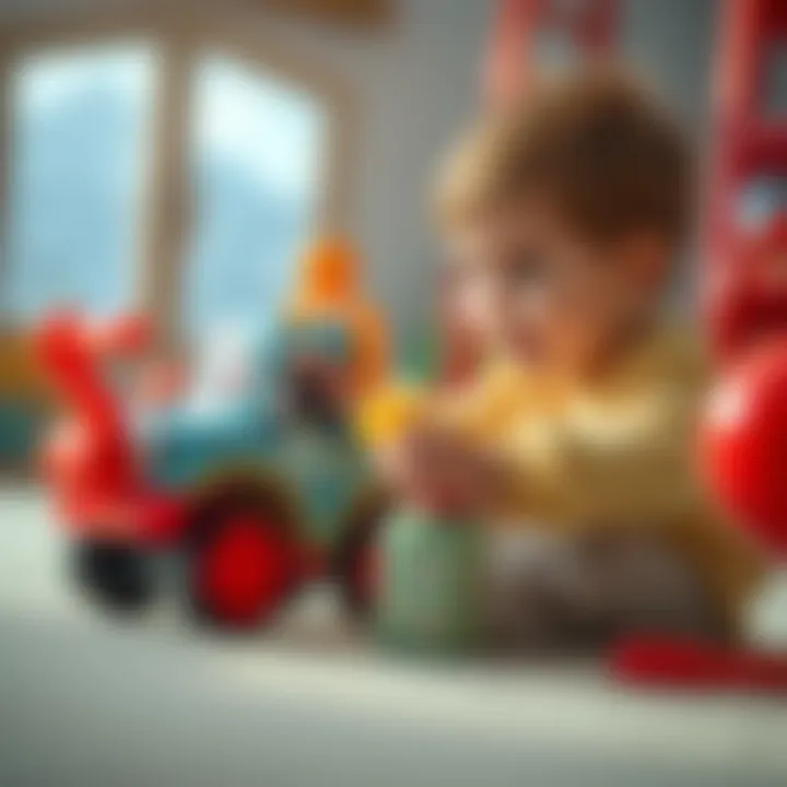 Illustration showing a child developing motor skills while playing with a small car.