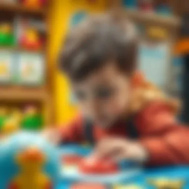 Child focused on a Psyduck-themed educational game