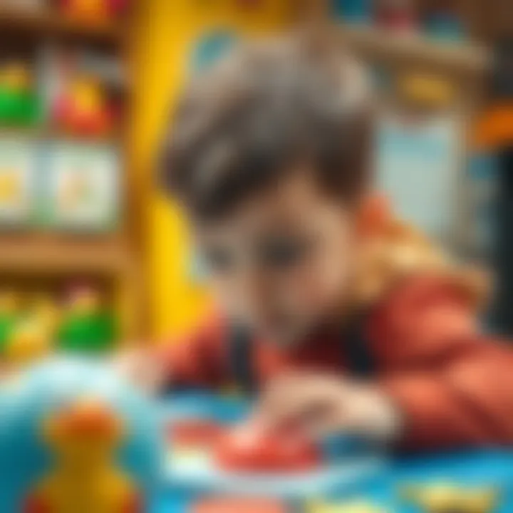 Child focused on a Psyduck-themed educational game