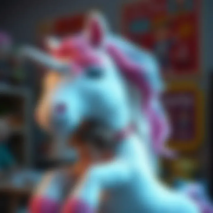 Child hugging a large unicorn plush toy