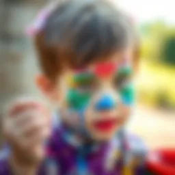 A child applying colorful face paint