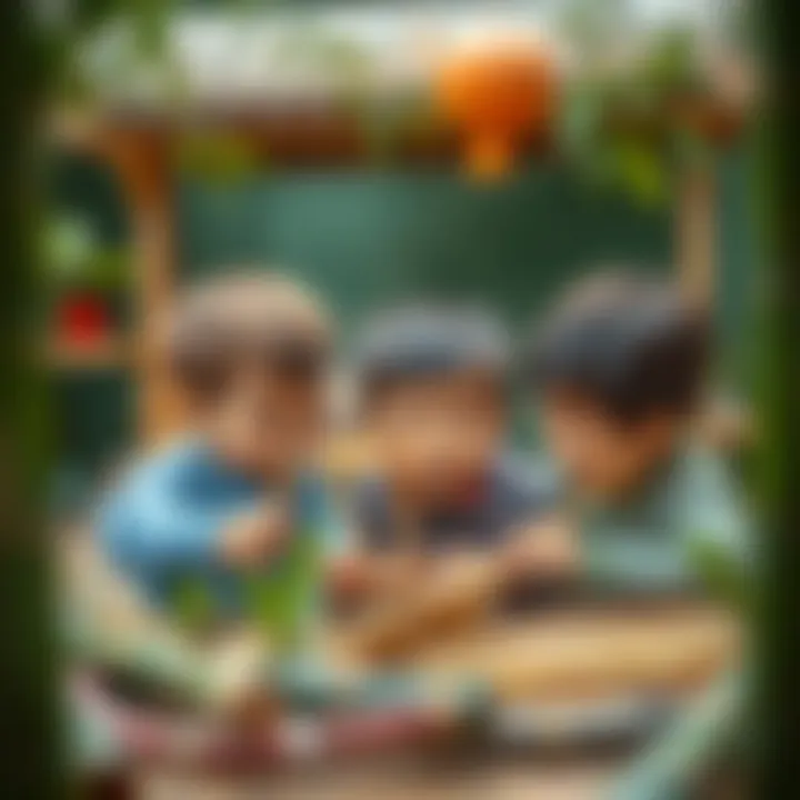 Children engaging with bamboo sticks in a playful setting