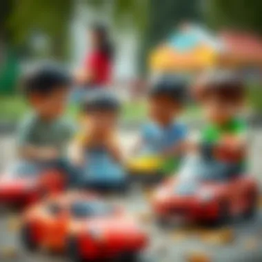 Children interacting and socializing while playing with their small cars.