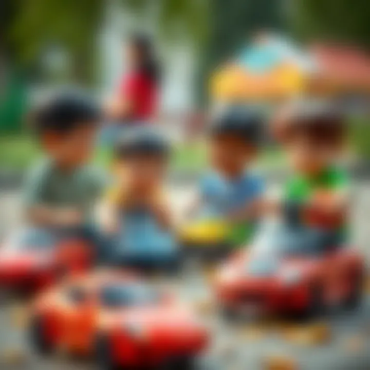 Children interacting and socializing while playing with their small cars.