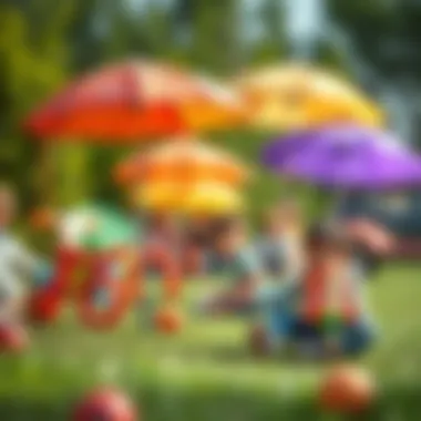Children enjoying outdoor play with Kral Şakir umbrella toys