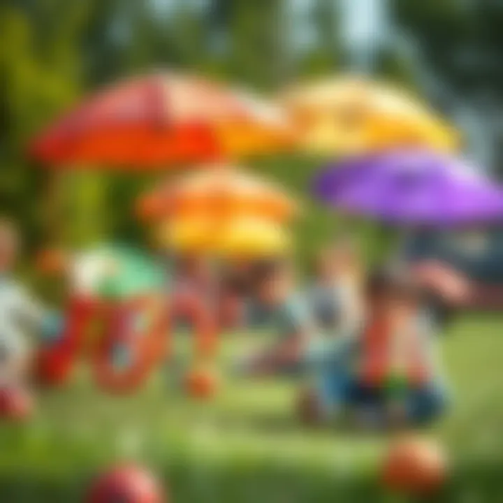 Children enjoying outdoor play with Kral Şakir umbrella toys