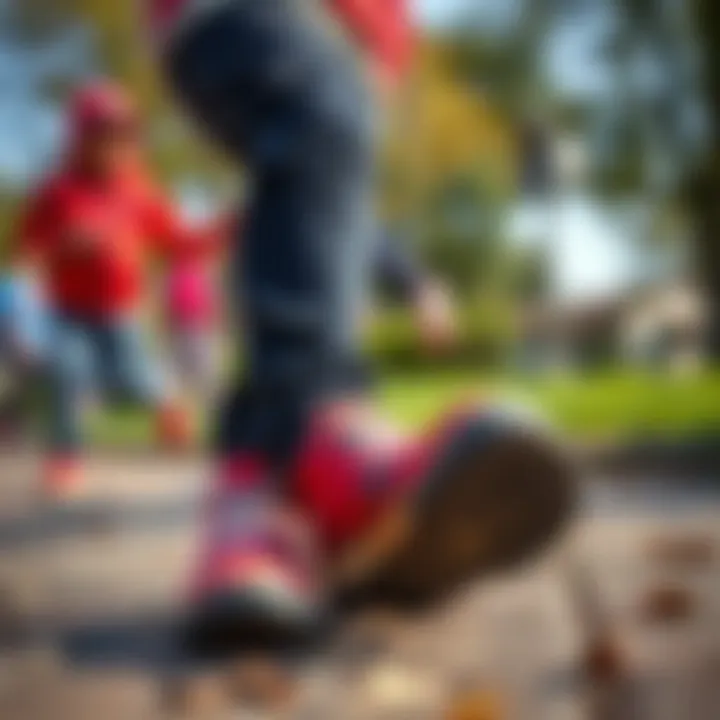 Children Playing with Joy in Spiderman Footwear Children enjoying outdoor play in Spiderman shoes