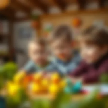 Children engaging in paper duck art activity