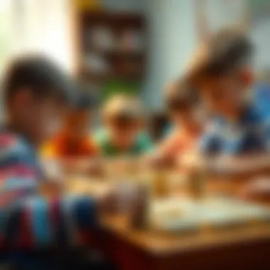 Children engaging in a domino game, showcasing teamwork and strategy