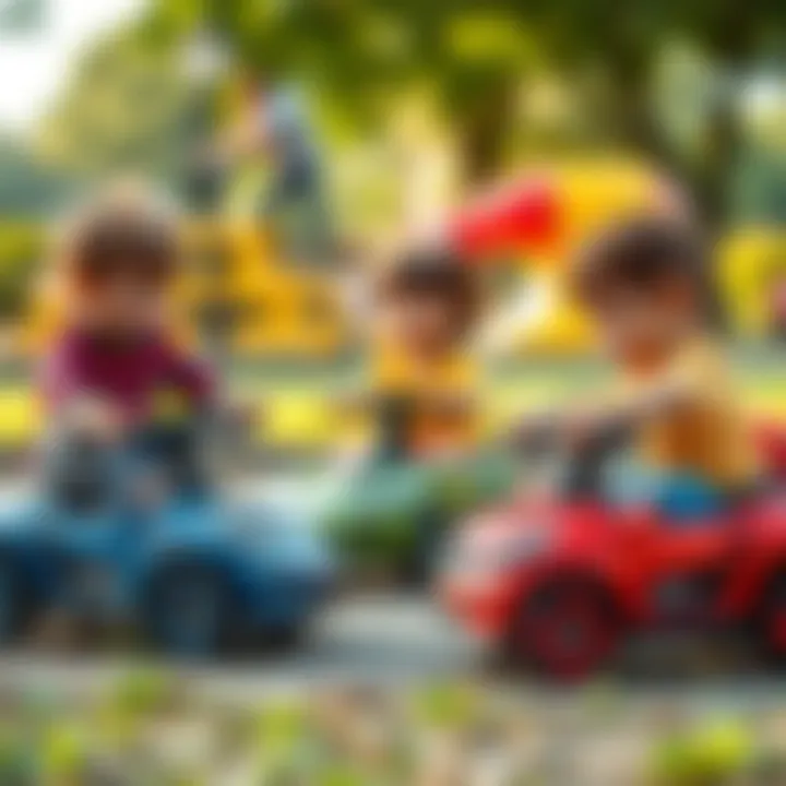 Group of children playing with electric cars in a park