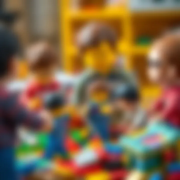 An engaging scene of children playing with Lego figures, fostering creativity and collaboration