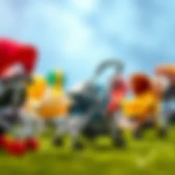 Variety of children's strollers showcasing different designs