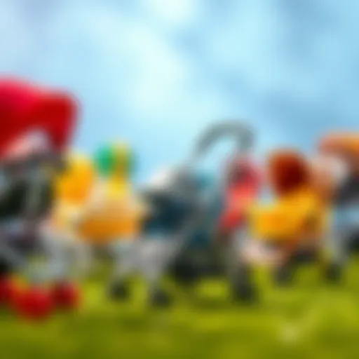 Variety of children's strollers showcasing different designs