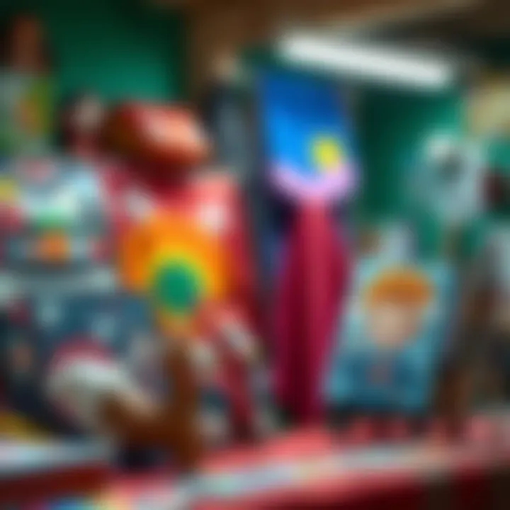 Collection of fabric painting projects displayed