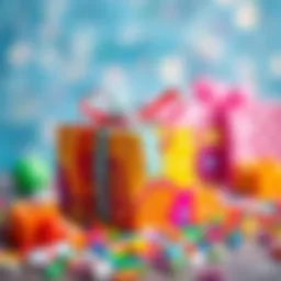 A colorful birthday gift box wrapped with a ribbon