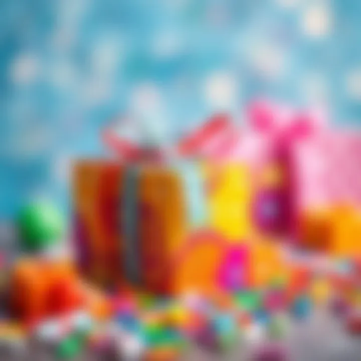 A colorful birthday gift box wrapped with a ribbon