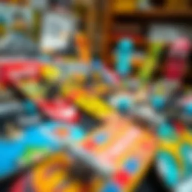 Creative Display of Fingerboard Styles A colorful array of fingerboards laid out creatively, displaying various styles.