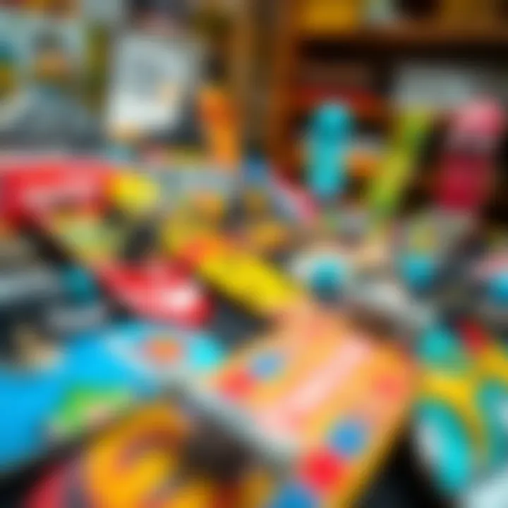 Creative Display of Fingerboard Styles A colorful array of fingerboards laid out creatively, displaying various styles.