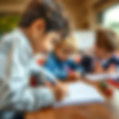 Children Writing Children engaged in writing on lined paper
