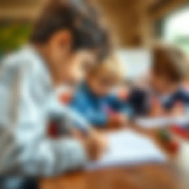Children Writing Children engaged in writing on lined paper