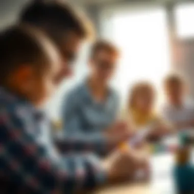 Teacher Guidance Teacher guiding students using lined paper