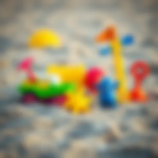 Colorful beach toys in a sandy environment