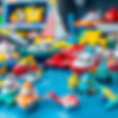 Different types of marine toys laid out for selection